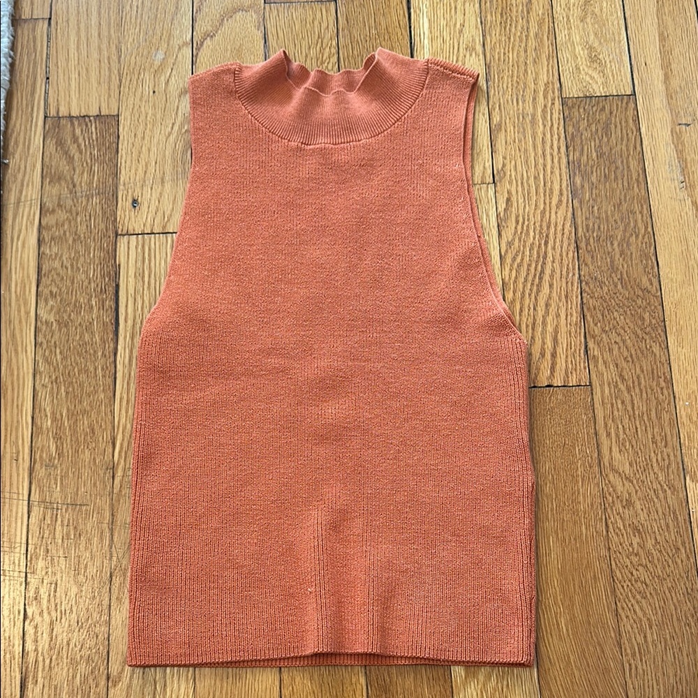 Frame Denim Orange Ribbed Sleeveless Tank Top